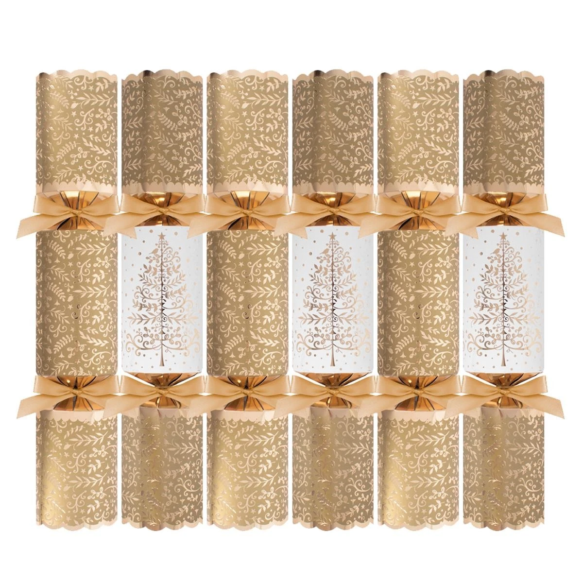 Deluxe Christmas Crackers White Gold Tree Pack of 6
