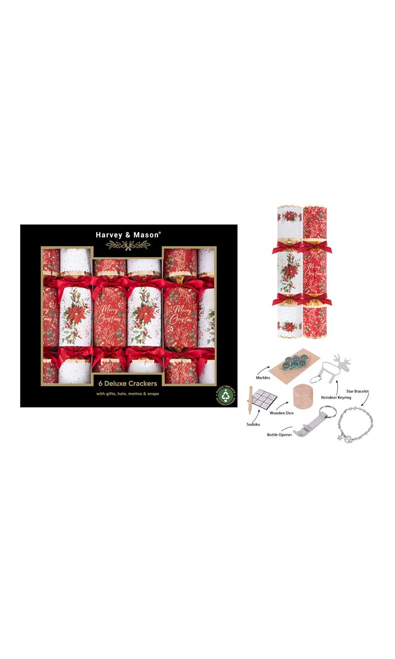 Harvey & Mason 6 Deluxe Poinsettia Crackers