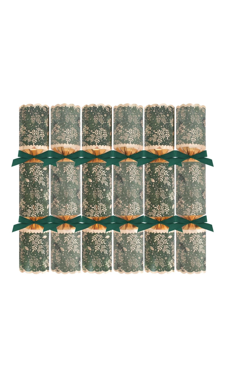 Deluxe Christmas Crackers 6 Green Foliage