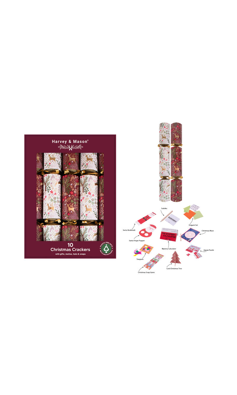 10 Large Christmas Cracker - Burgundy - Woodland
