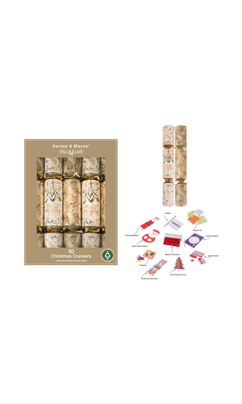 Luxury Gold & White Merry Christmas Crackers - 10pk