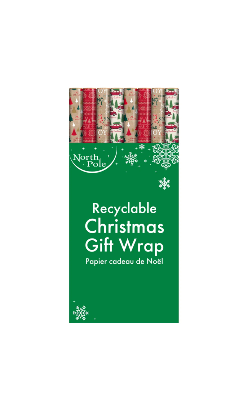 Christmas Wrapping Paper Roll 0.7 x 4m - Kraft x 1pc Assortment