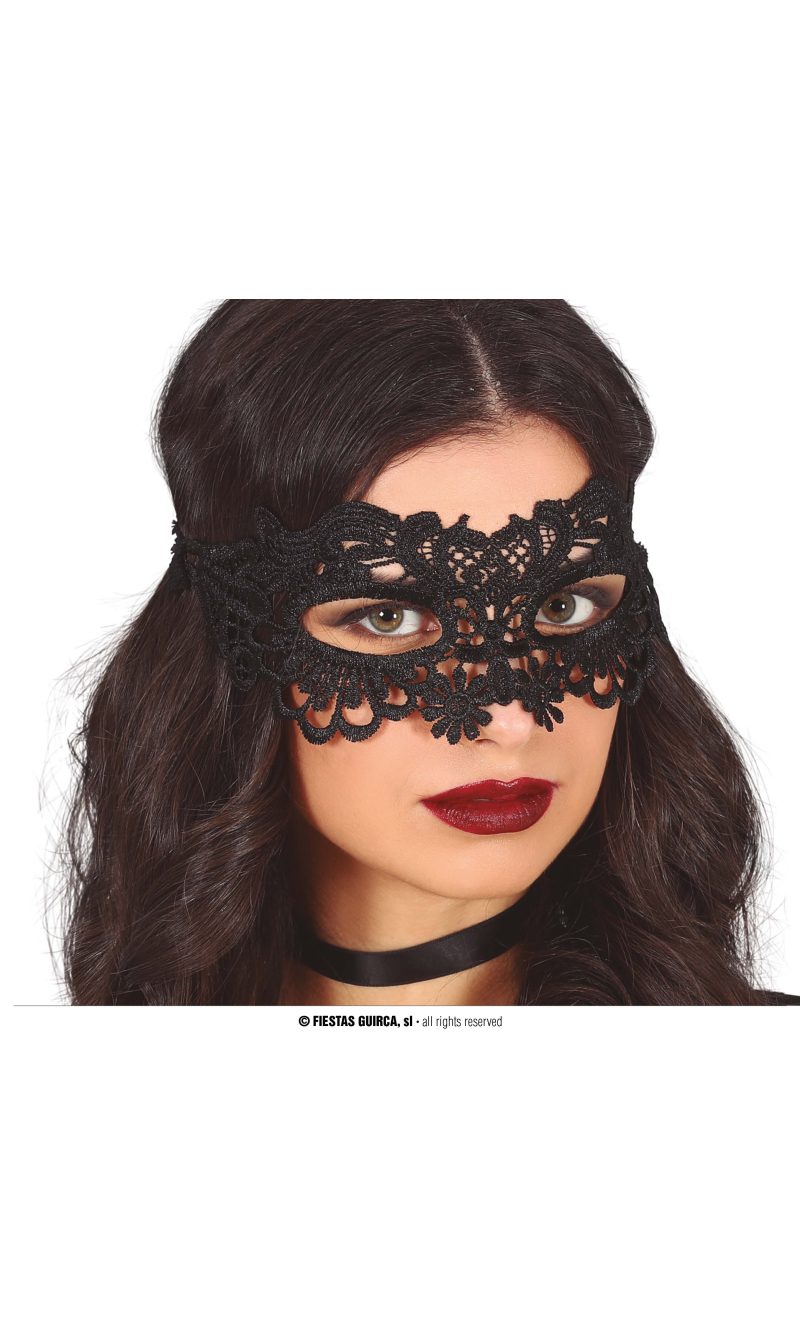 Black Lace Embroidered Venetian Mask - Adult One Size