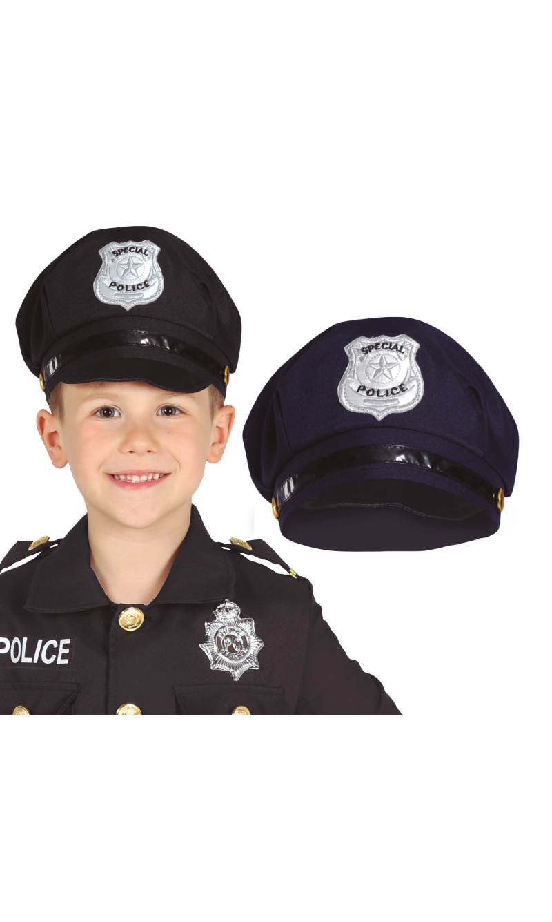 Black Fabric Police Hat - Child One Size
