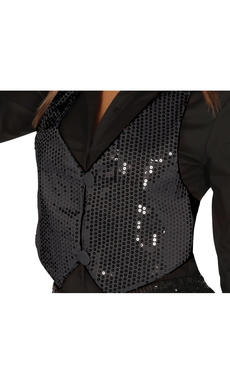 Lady Black Sequin Waistcoat – Adult One Size