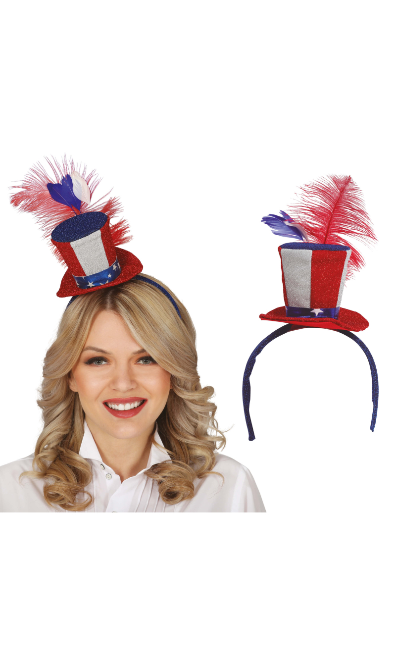 Mini USA America Top Hat Hairband With Feather
