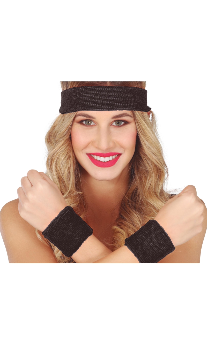 Wristbands & Headband 80s Black