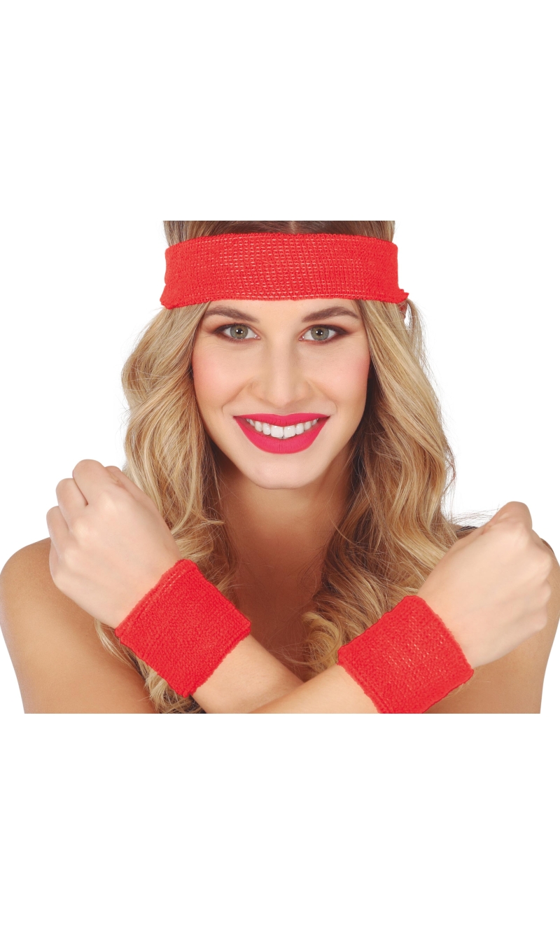 Wristbands & Headband 80s Red
