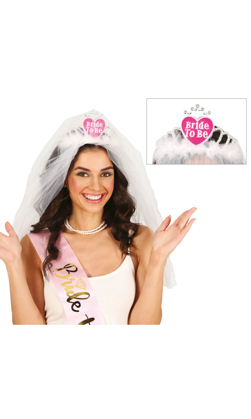 Hens Party Bride To Be Bridal Veil With Heart Tiara