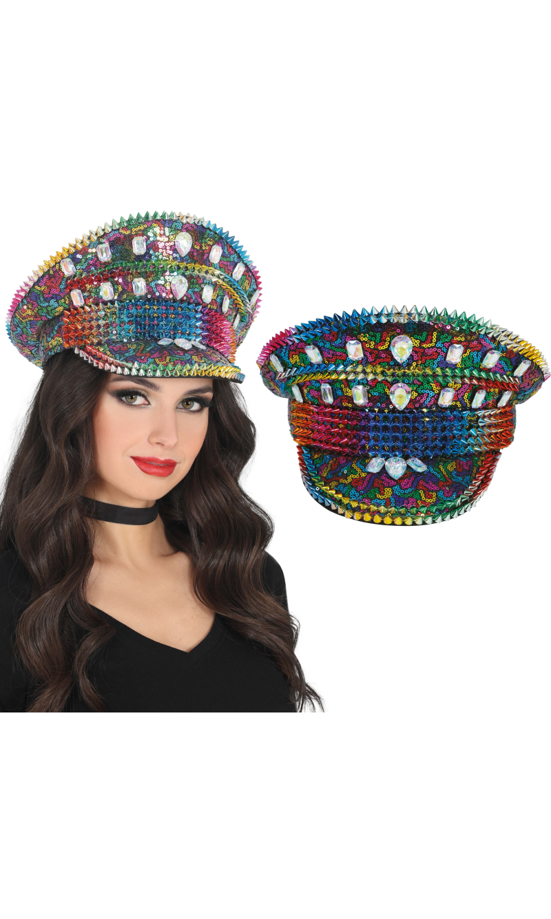 Police Multicolor Hat With Studs - Adult One Size