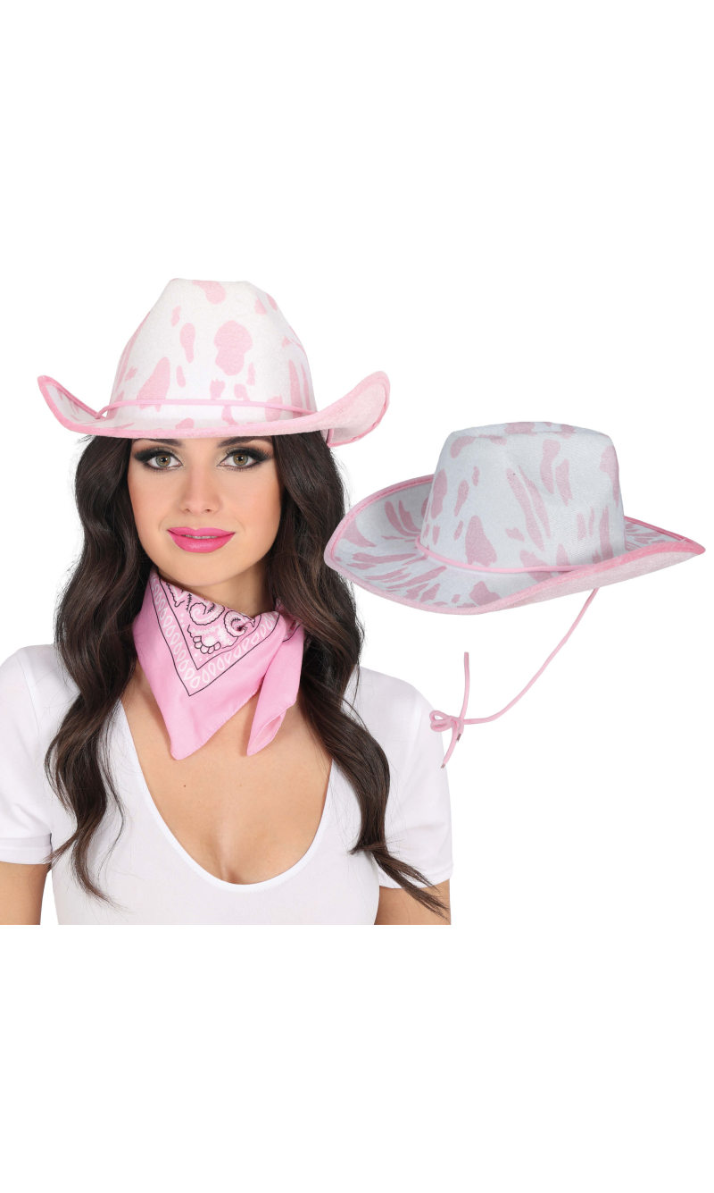 Cowboy Hat White & Pink - Adult One Size