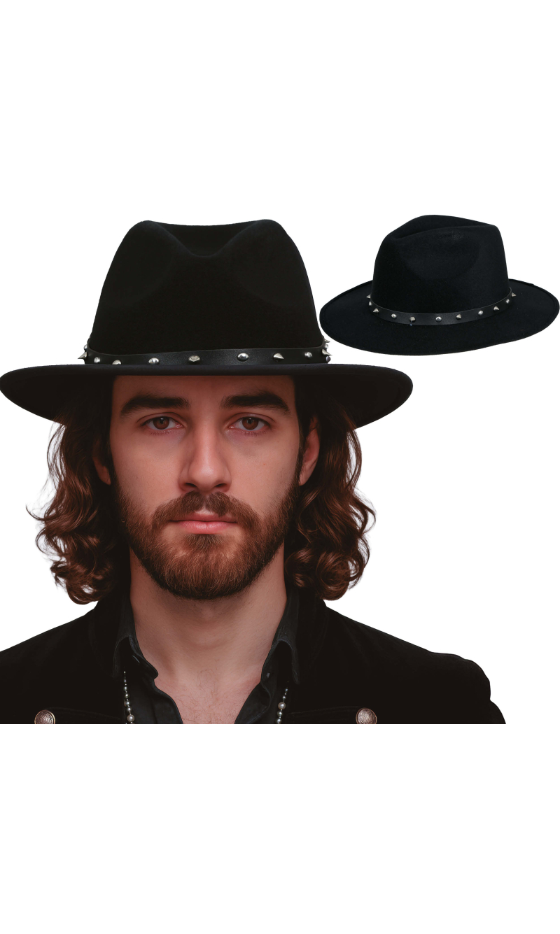 Black Felt Cowboy Hat With Studs - Adult One Size