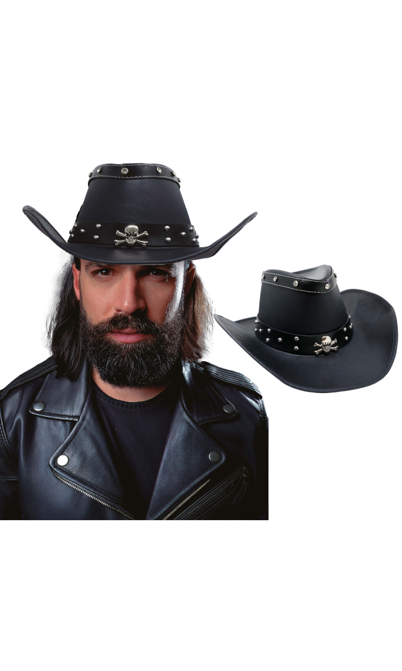 Black Faux Leather Skull Hat - Adult One Size