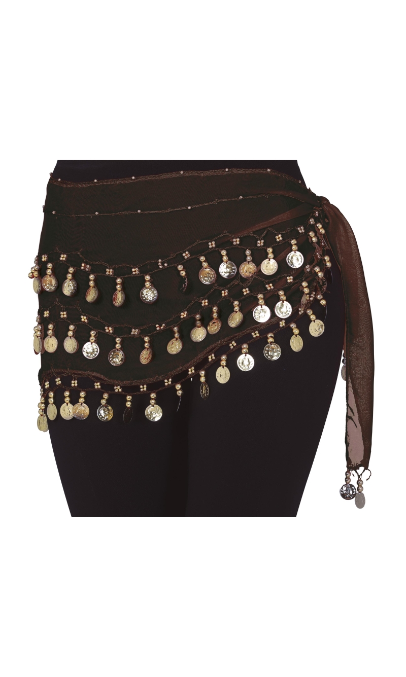 Belly Dance Hip Scarf With Gold Coins, Black