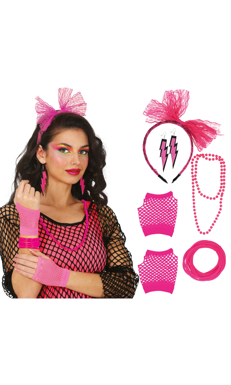 80s Accessory Set Pink 5pcs