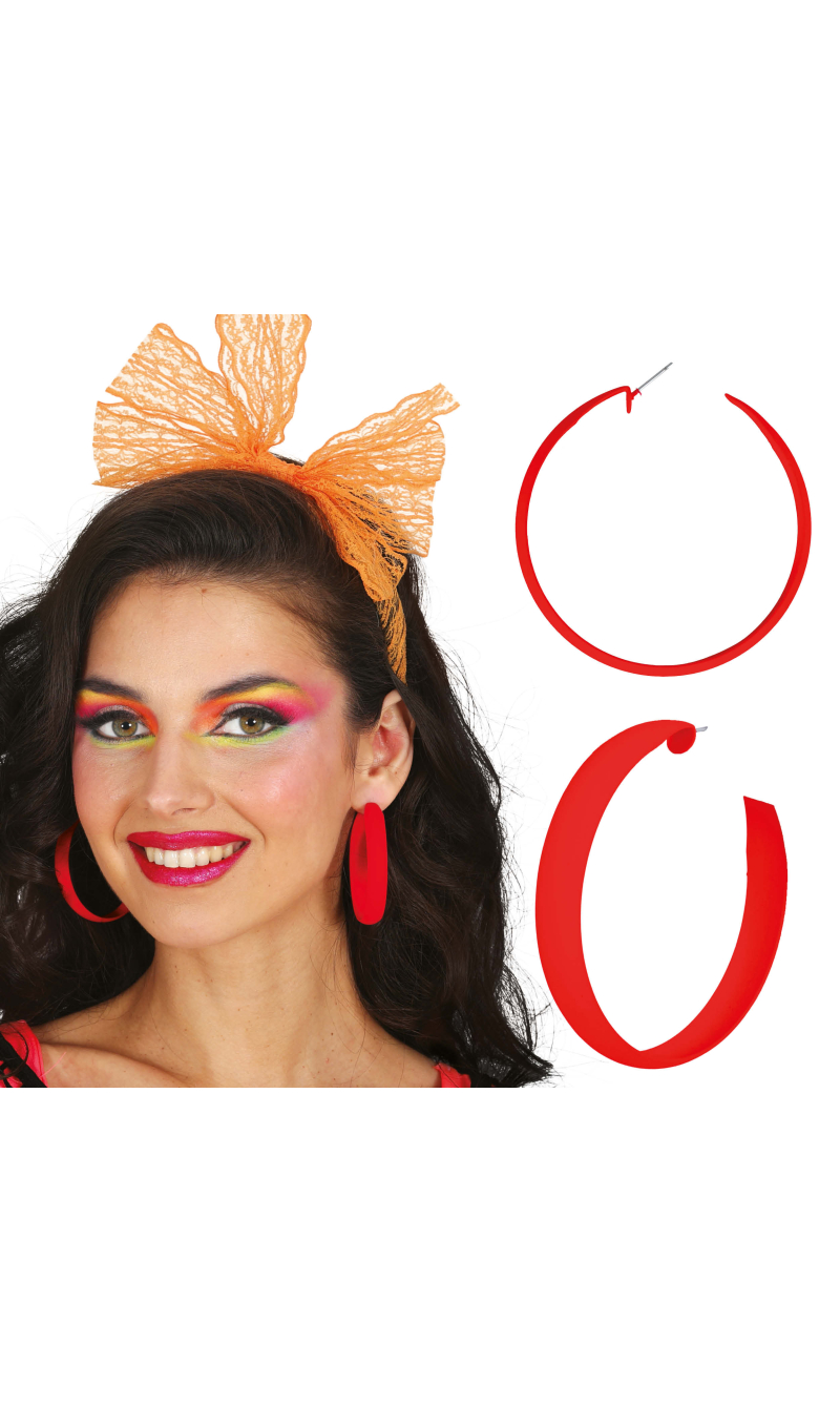 Neon Red Hoop Earrings