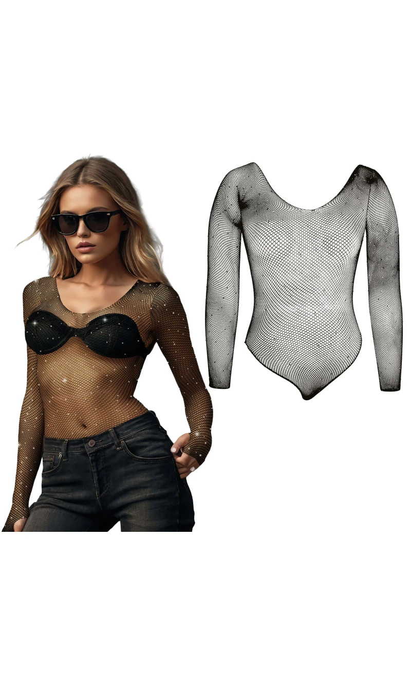 Black Bodysuit With Rhinestones - Adult One Size