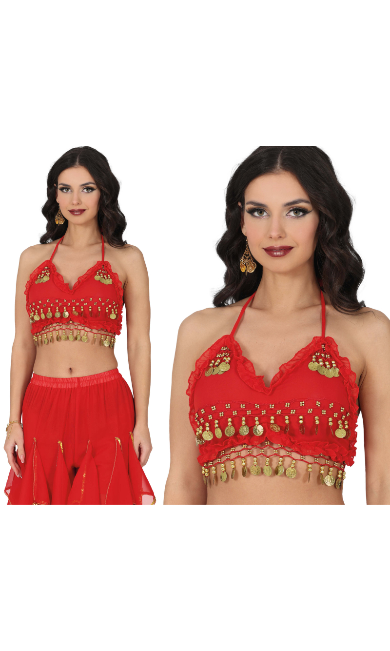 Belly Dancing Coin Top Red - Adult One Size