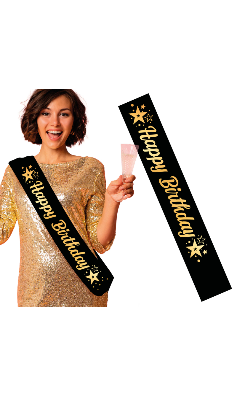 Happy Birthday Black & Gold Sash