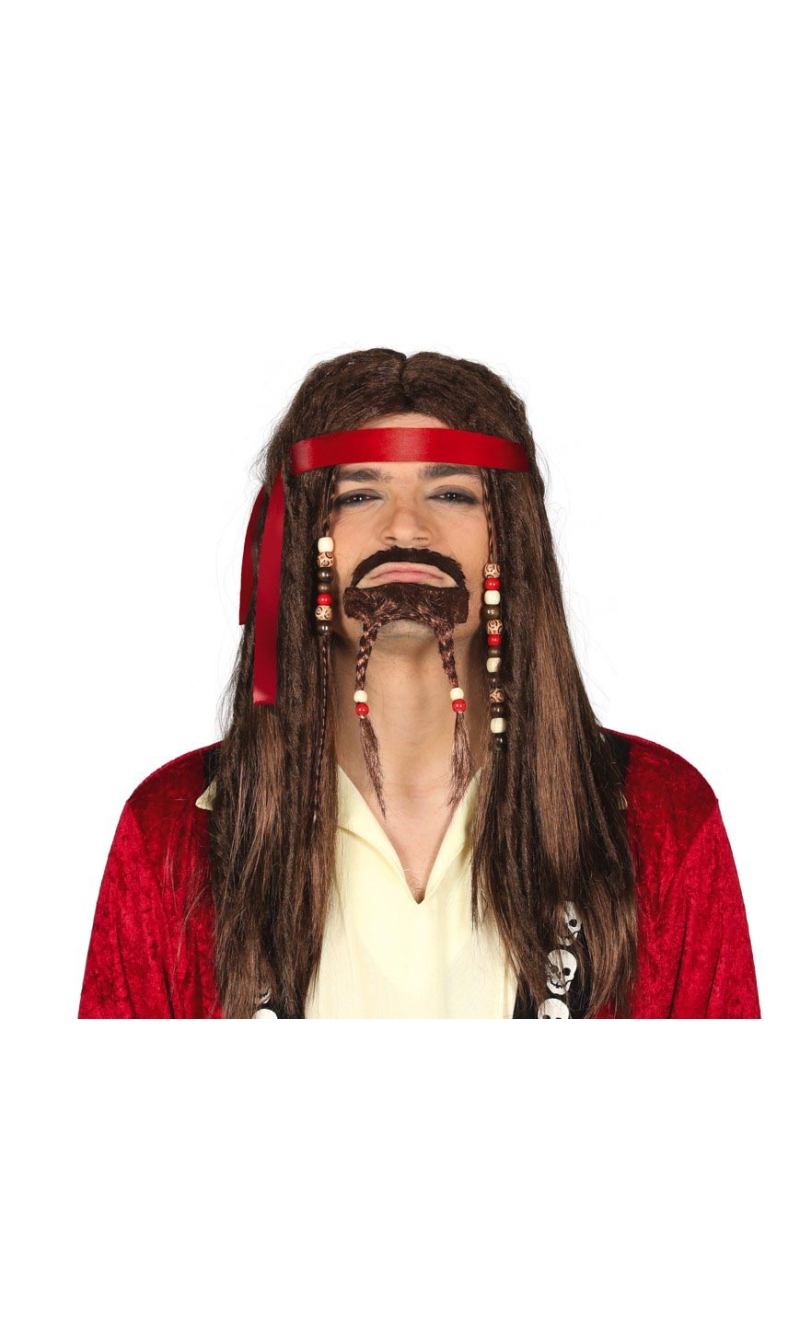Brown Wig With Dreads & Goatee - Adult One Size
