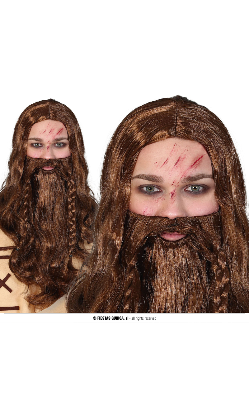 Brown Viking Bearded Wig - Adult One Size