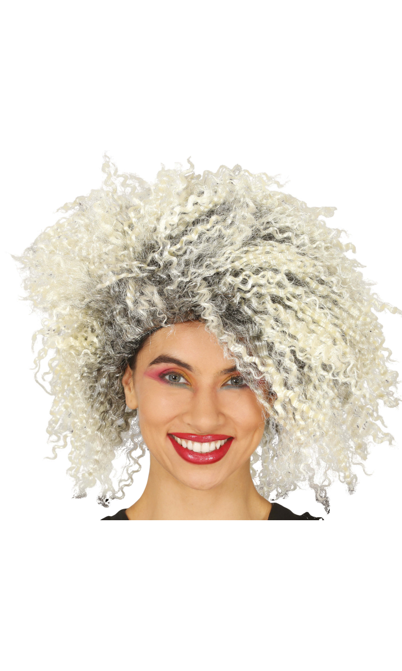 White & Grey Curly Wick Wig - Adult One Size
