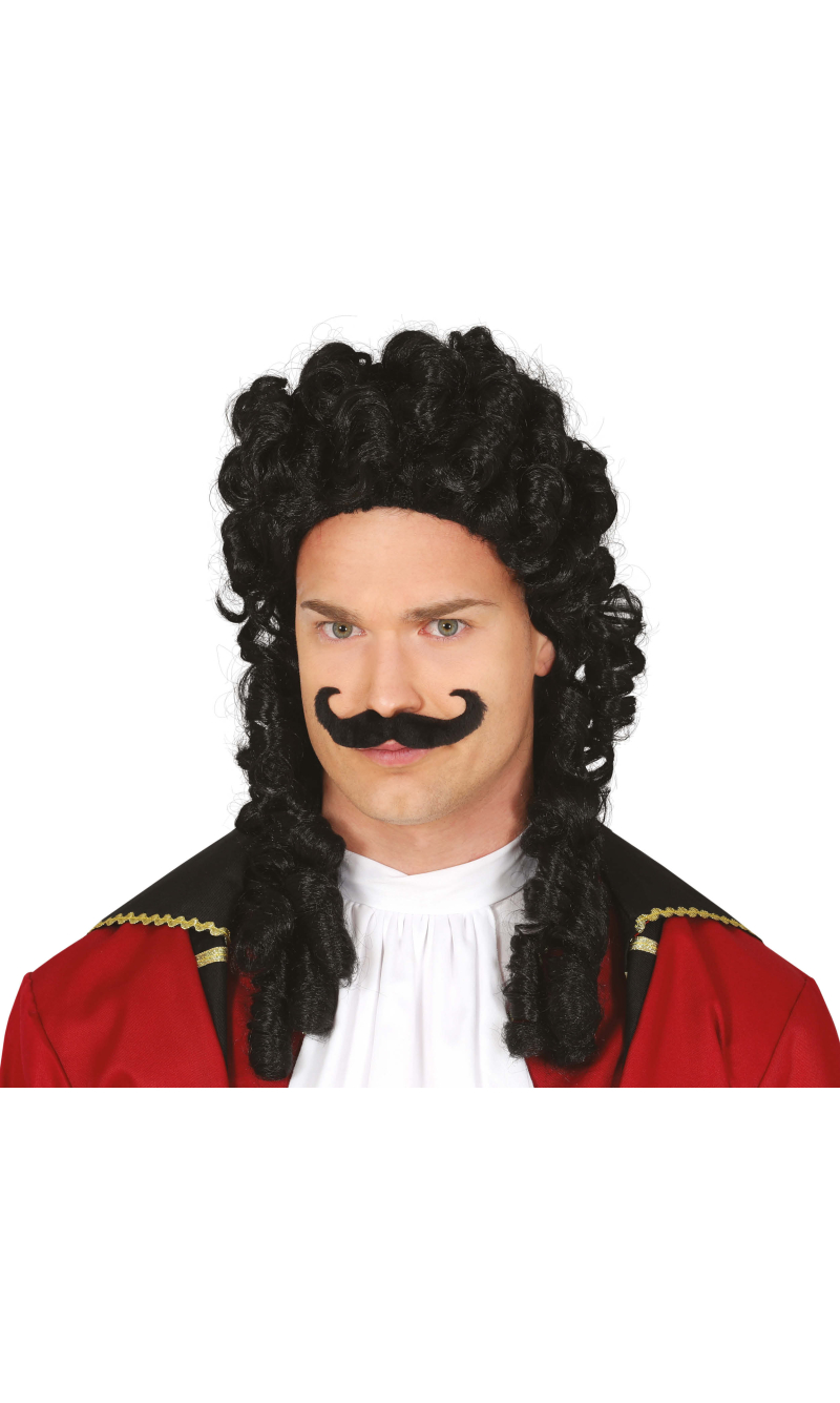 Black Pirate / Captain Wig with Moustache - Adult One Size