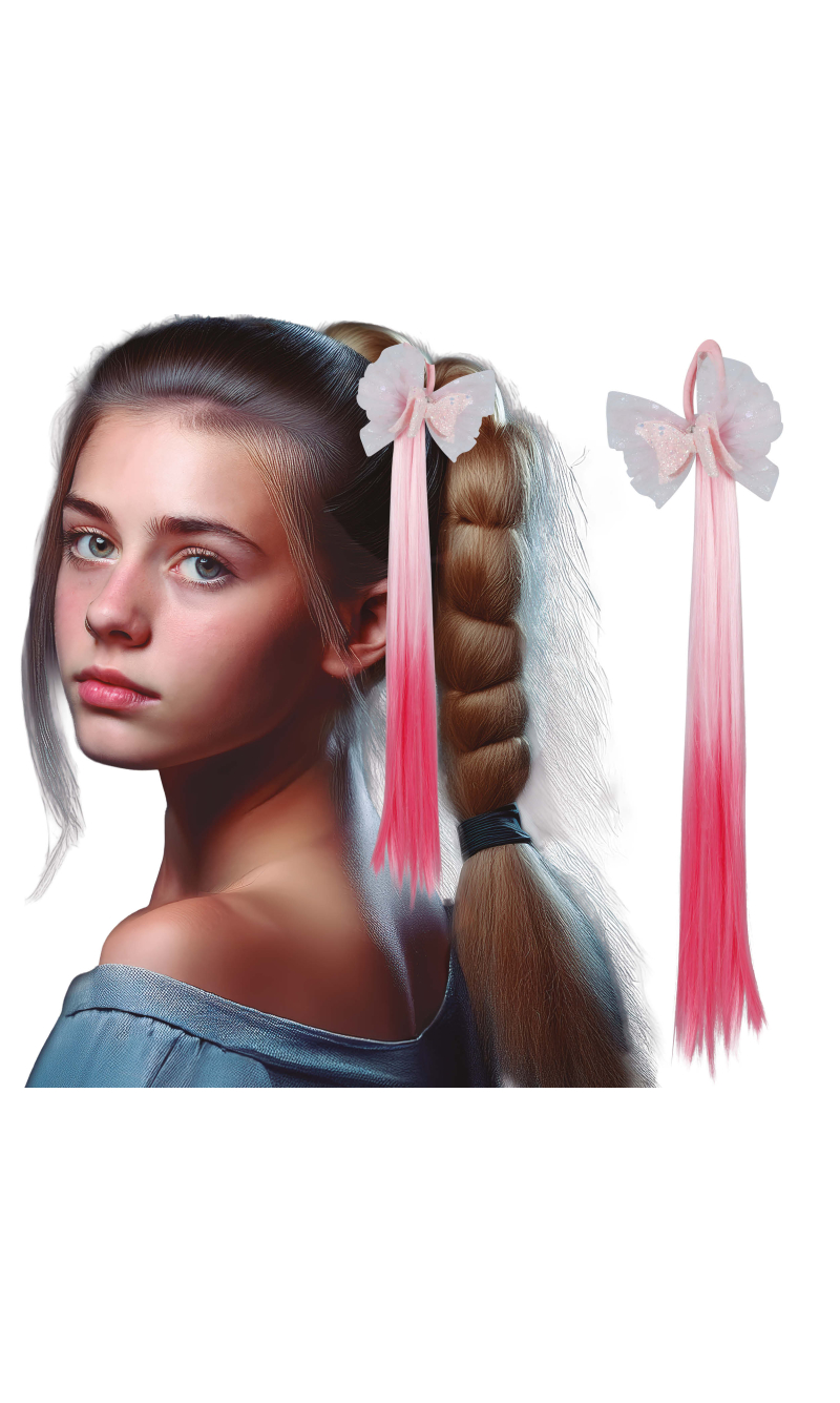 Hair Extension With Bow Pink 40cm