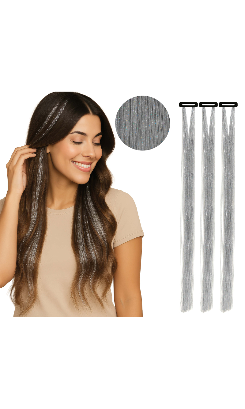 Hair Extensions 50cm Silver - 3pk