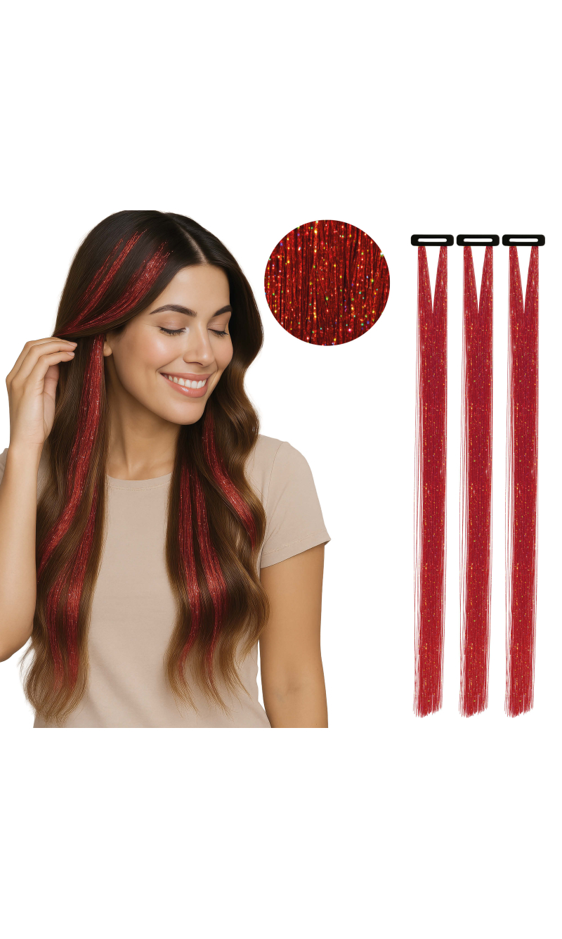 Hair Extensions 50cm Red - 3pk