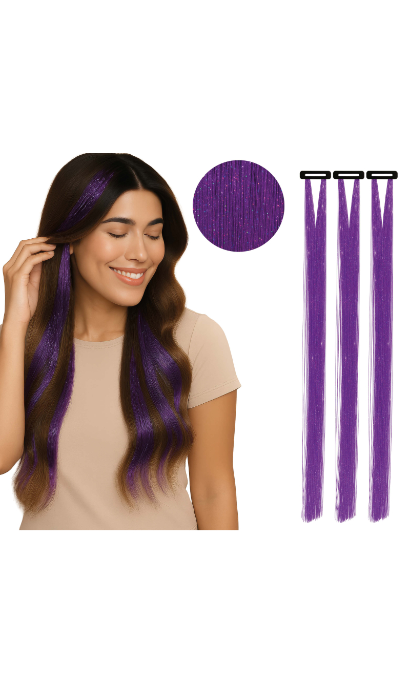 Hair Extensions 50cm Bright Purple - 3pk
