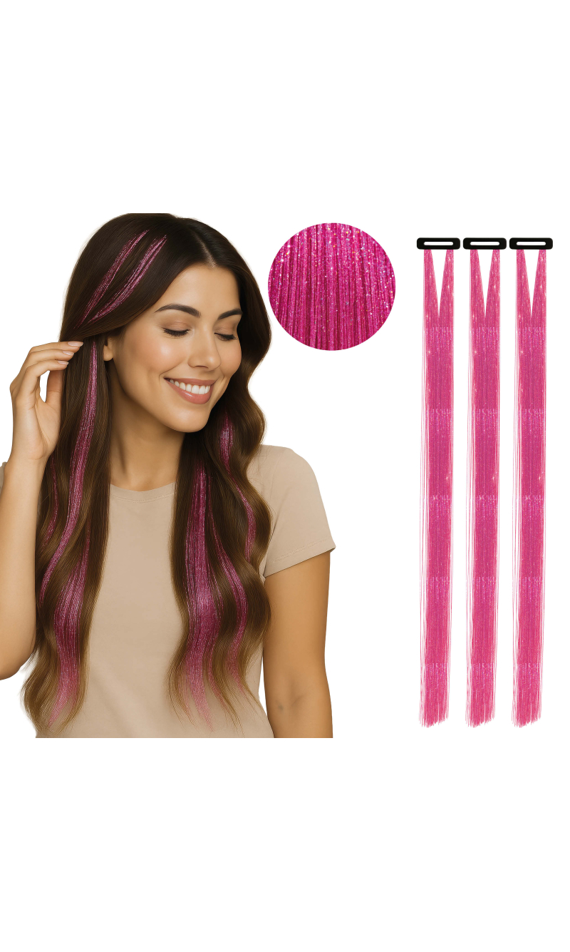 Hair Extensions 50cm Bright Pink - 3pk