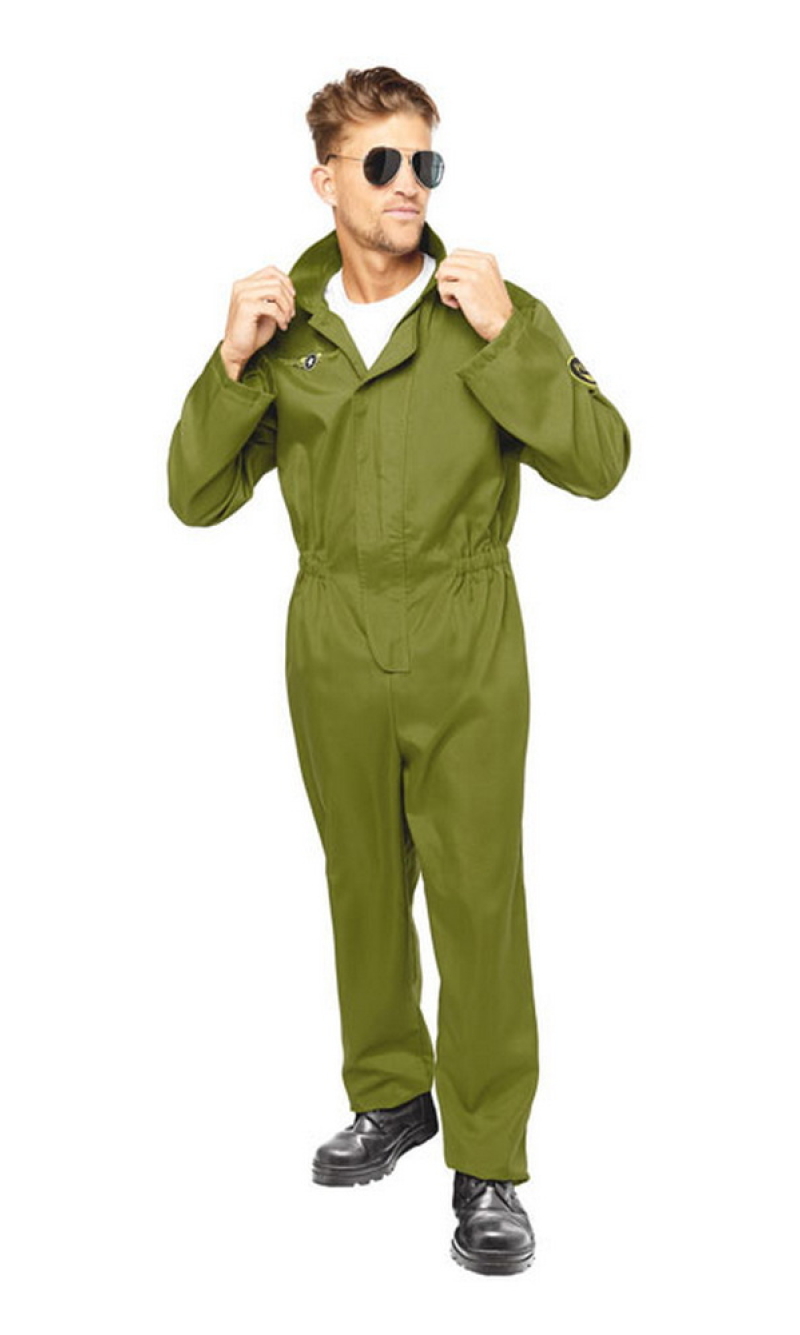 Aviation Pro Fighter Pilot Jumpsuit Man Costume - Adult Size Extra Large