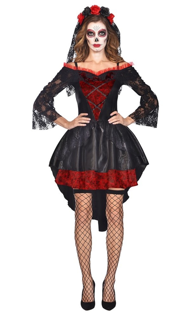 Day Of The Dead Dress Lady Costume - Adult Size Large