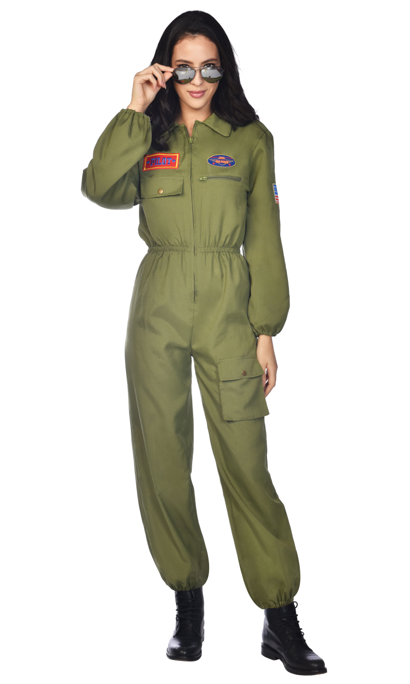 Fighter Pilot Woman Jumpsuit Costume - Adult Size Large