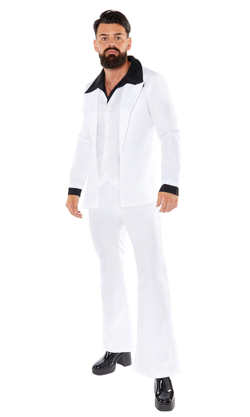 White Groove 70s Disco Suit Man Costume - Adult Size Small