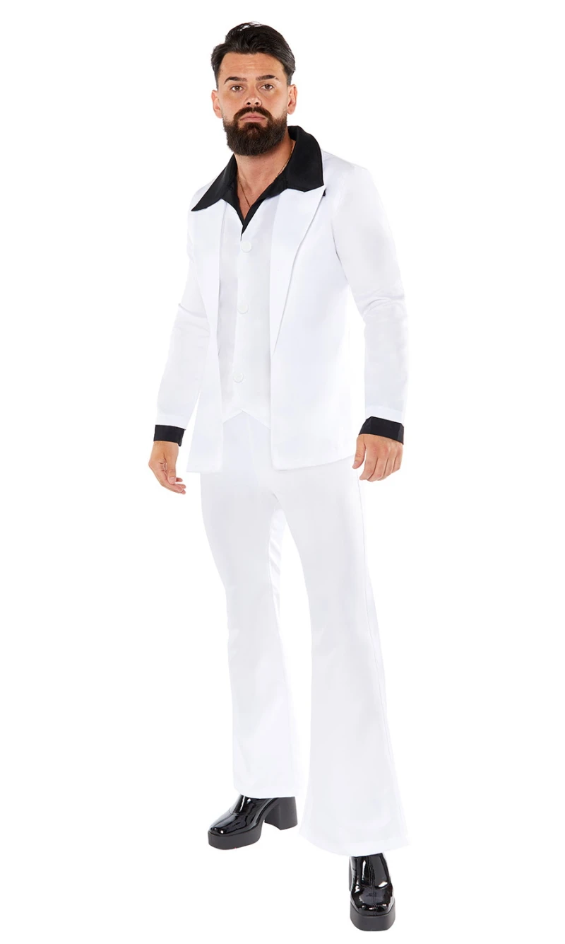White Groove 70s Disco Suit Man Costume - Adult Size Small