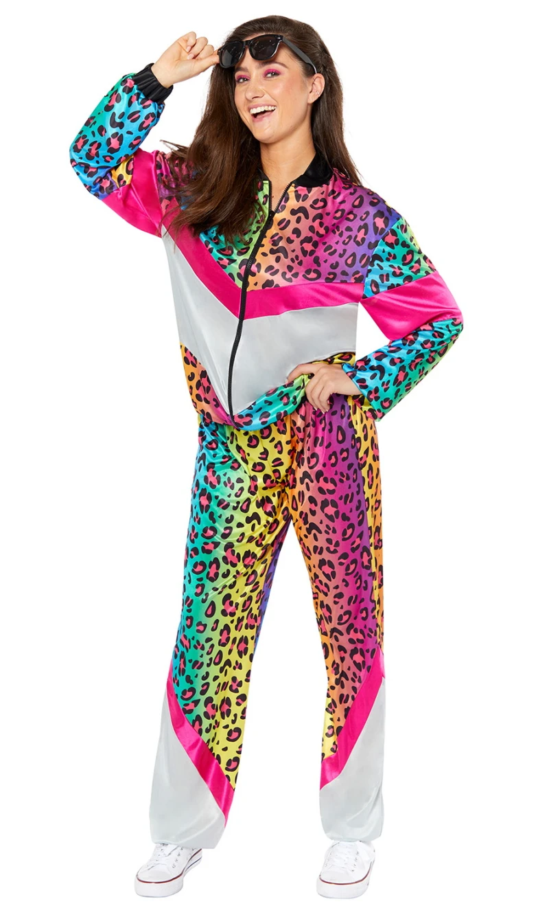 Wild 80s Disco Animal Print Shell Suit Costume - Adult Size Large