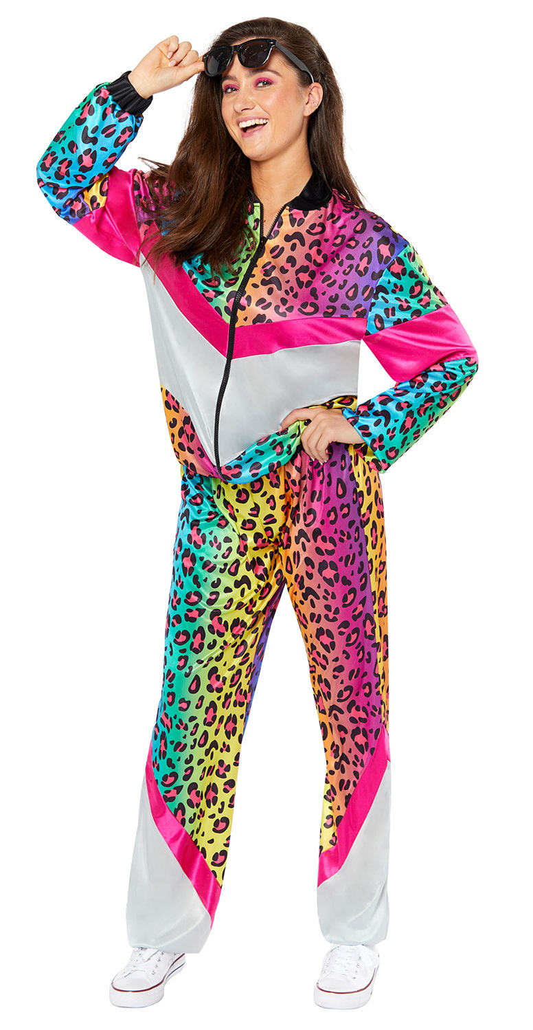 Wild 80s Disco Animal Print Shell Suit Costume - Adult Size Large