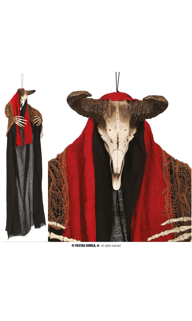 Halloween Hanging Ram Skull 150cm With Light