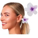Hawaiian White & Lilac Hair Flower Clip 8cm