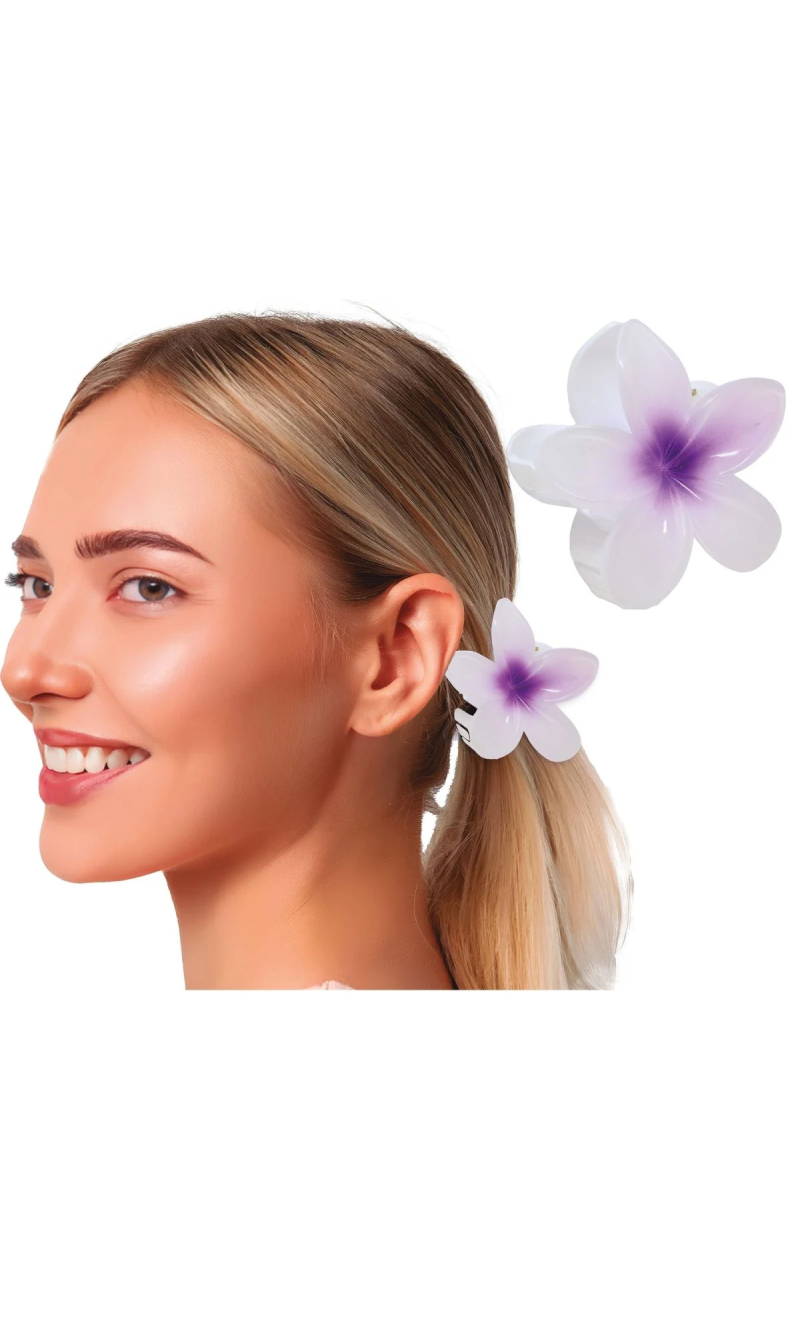 Hawaiian White & Lilac Hair Flower Clip 8cm