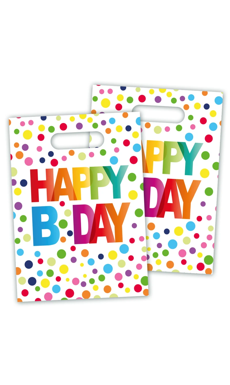 Happy Bday Gift Bags with Dots 29x18cm - 8pcs