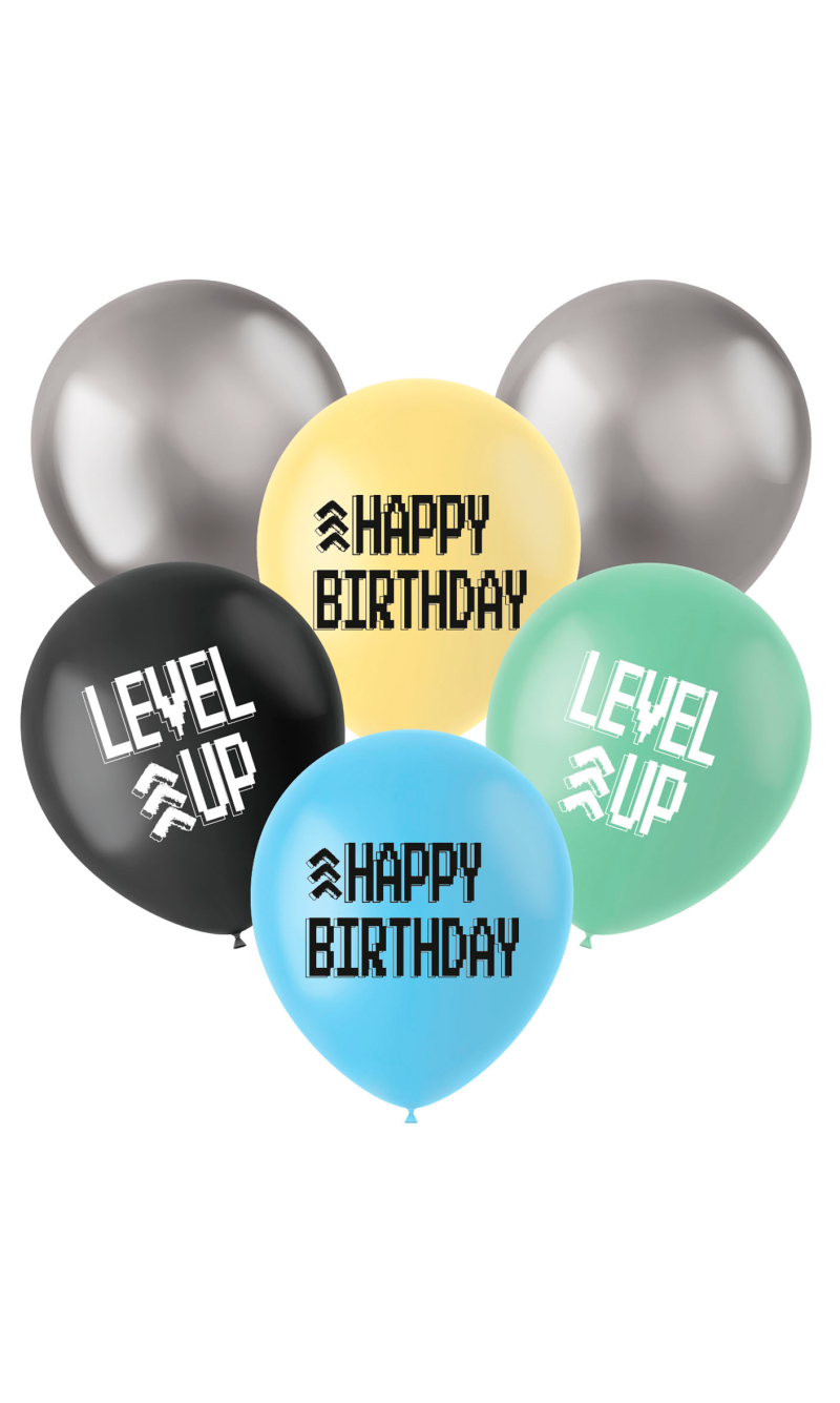 Gaming Latex Balloons Level Up 33cm - 6pcs