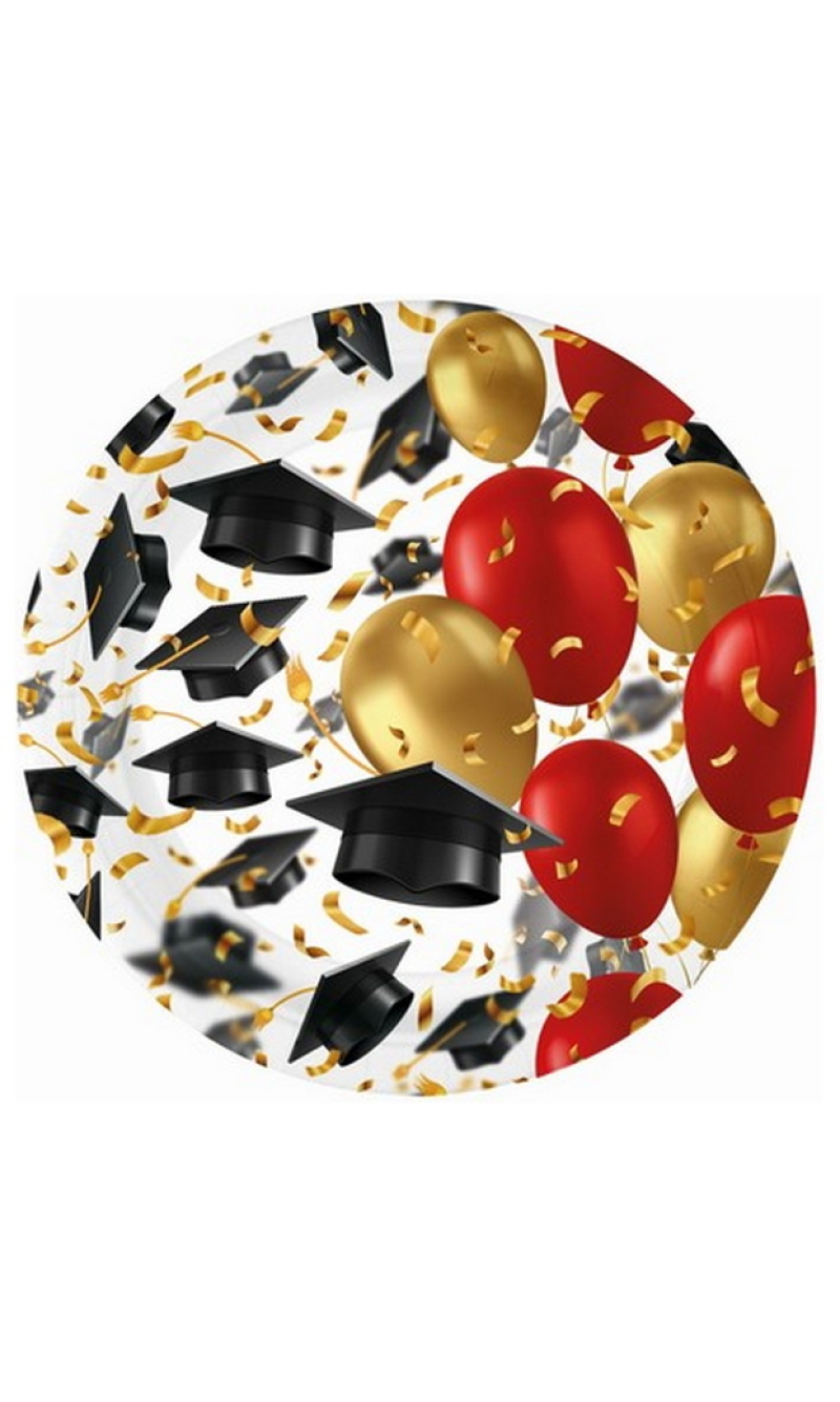 Graduation Hats & Balloons Paper Plates 23cm - 8pk
