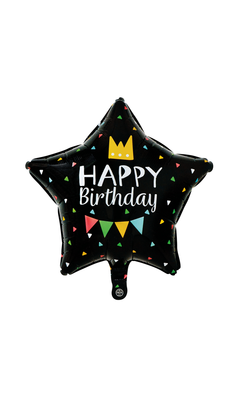 Foil Balloon 18 Inch Star Shape - Happy Birthday Black