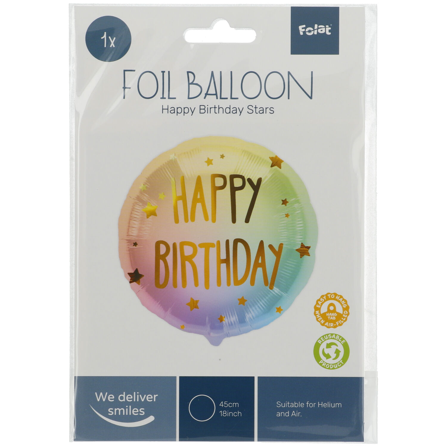 Foil Balloon 'Happy Birthday' Ombre & Stars - 45cm - Image 3