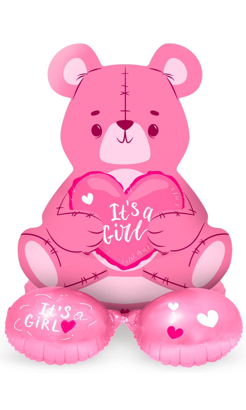 Foil Balloon with Base Bear 'It's a Girl' Pink - 61cm
