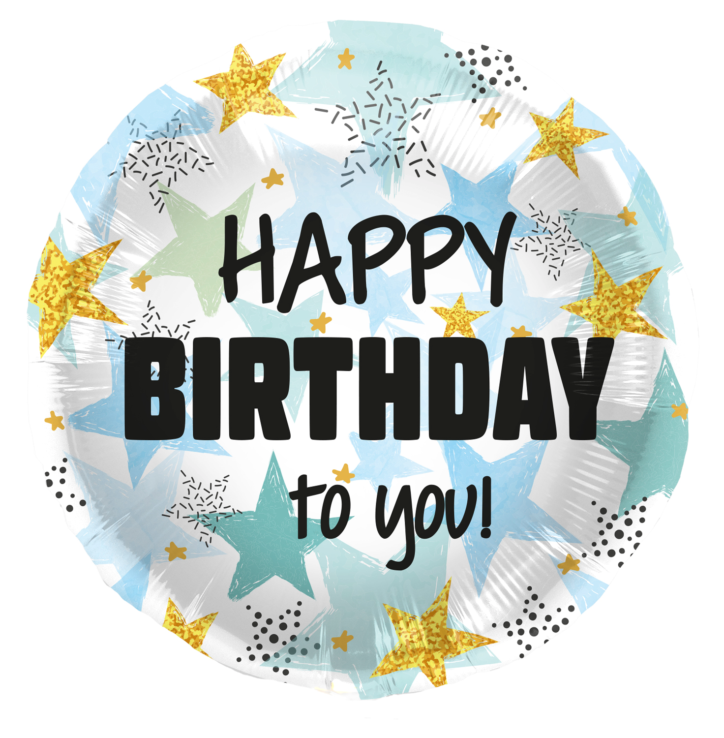 Foil Balloon Birthday Stars Blue/Gold - 45cm