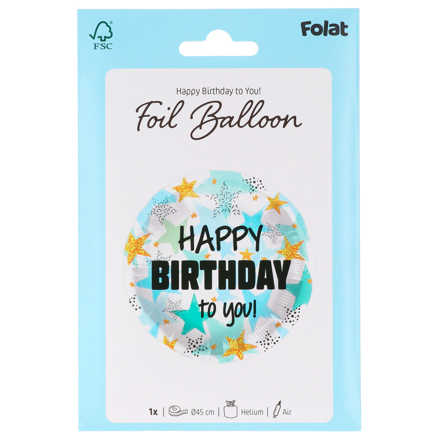 Foil Balloon Birthday Stars Blue/Gold - 45cm - Image 5